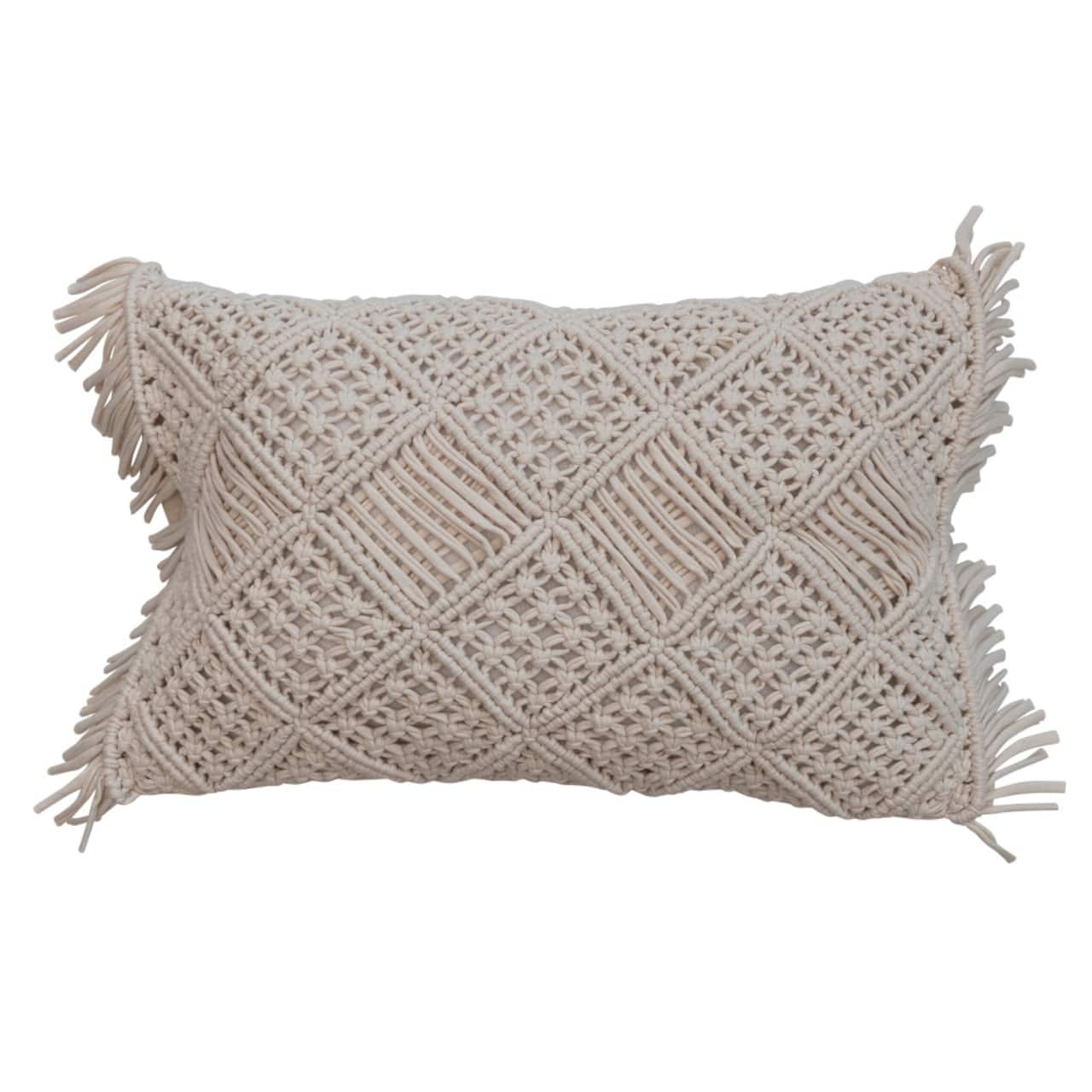Hello Honey® Ivory Boho Macramé Lumbar Pillow with Fringe